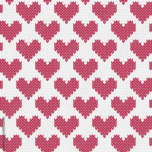 Valentine jacquard knitted seamless pattern. Heart shape. Viva magenta color 2023.