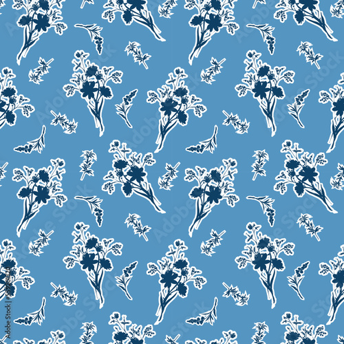 Modern Hand drawn Wild Meadow florals , Flower bouquet illustration Seamless Pattern Vector