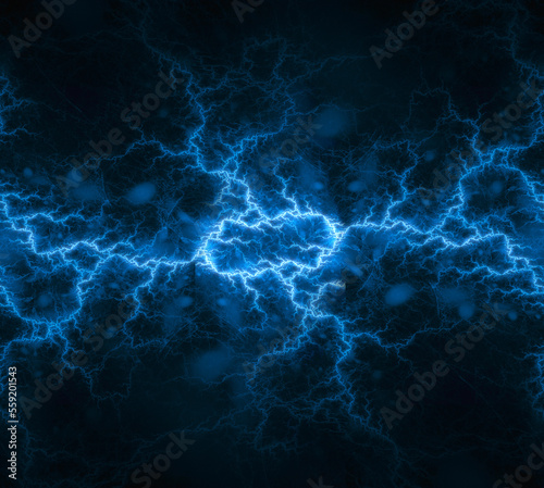 Blue fractal lightning background, electrical abstract