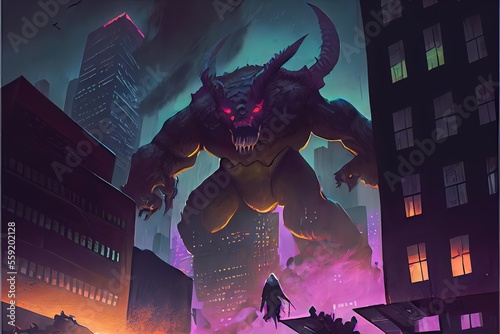Giant monster destroys the night city © Анастасия Птицова