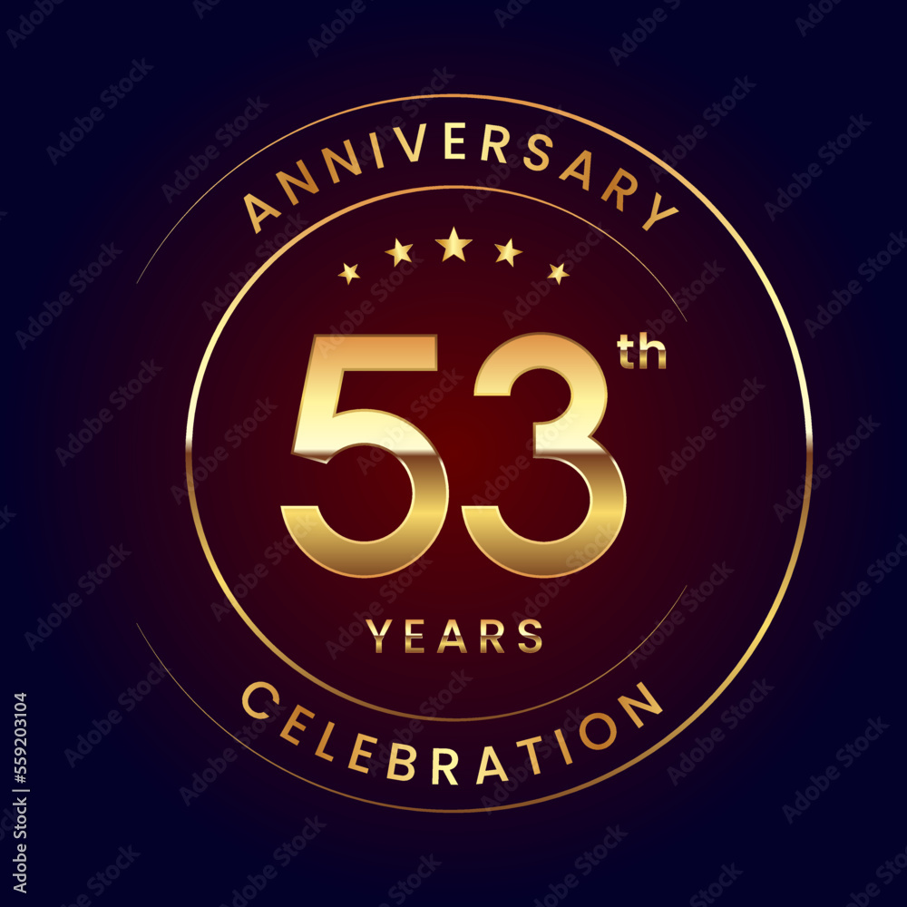53th Anniversary. A luxurious and simple logo design with gold color ring and text for an anniversary celebration event. Logo Vector Illustration 53th Anniversary. A luxurious and simple logo design with gold color ring and text for an anniversary celebration event. Logo Vector Illustration