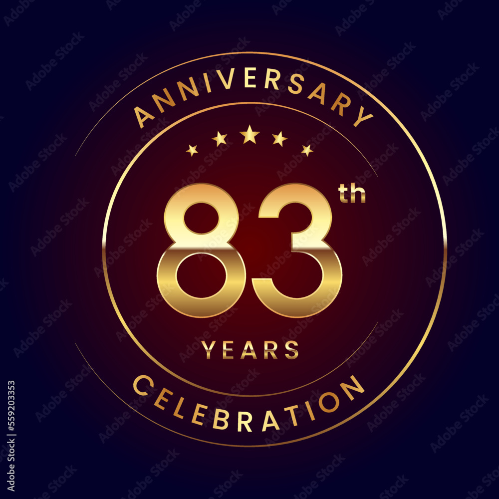 83th Anniversary. A luxurious and simple logo design with gold color ring and text for an anniversary celebration event. Logo Vector Illustration 83th Anniversary. A luxurious and simple logo design with gold color ring and text for an anniversary celebration event. Logo Vector Illustration