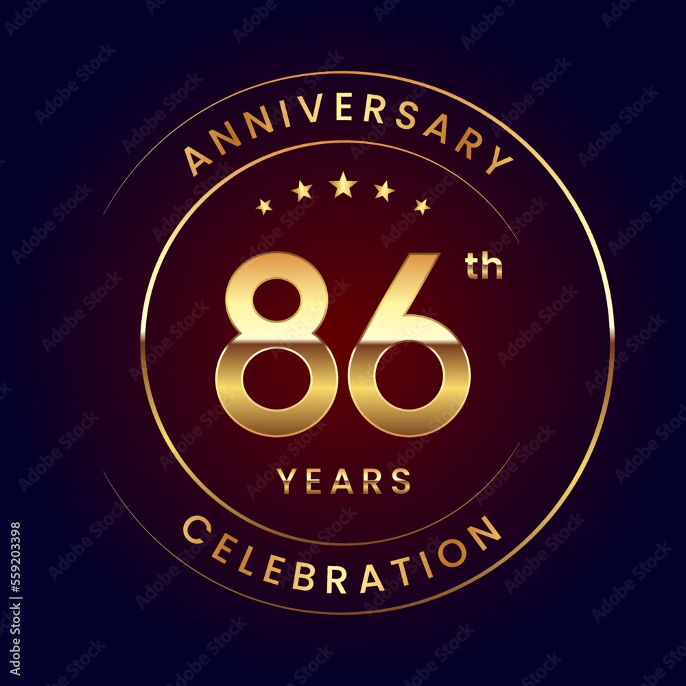 86th Anniversary. A luxurious and simple logo design with gold color ring and text for an anniversary celebration event. Logo Vector Illustration 86th Anniversary. A luxurious and simple logo design with gold color ring and text for an anniversary celebration event. Logo Vector Illustration