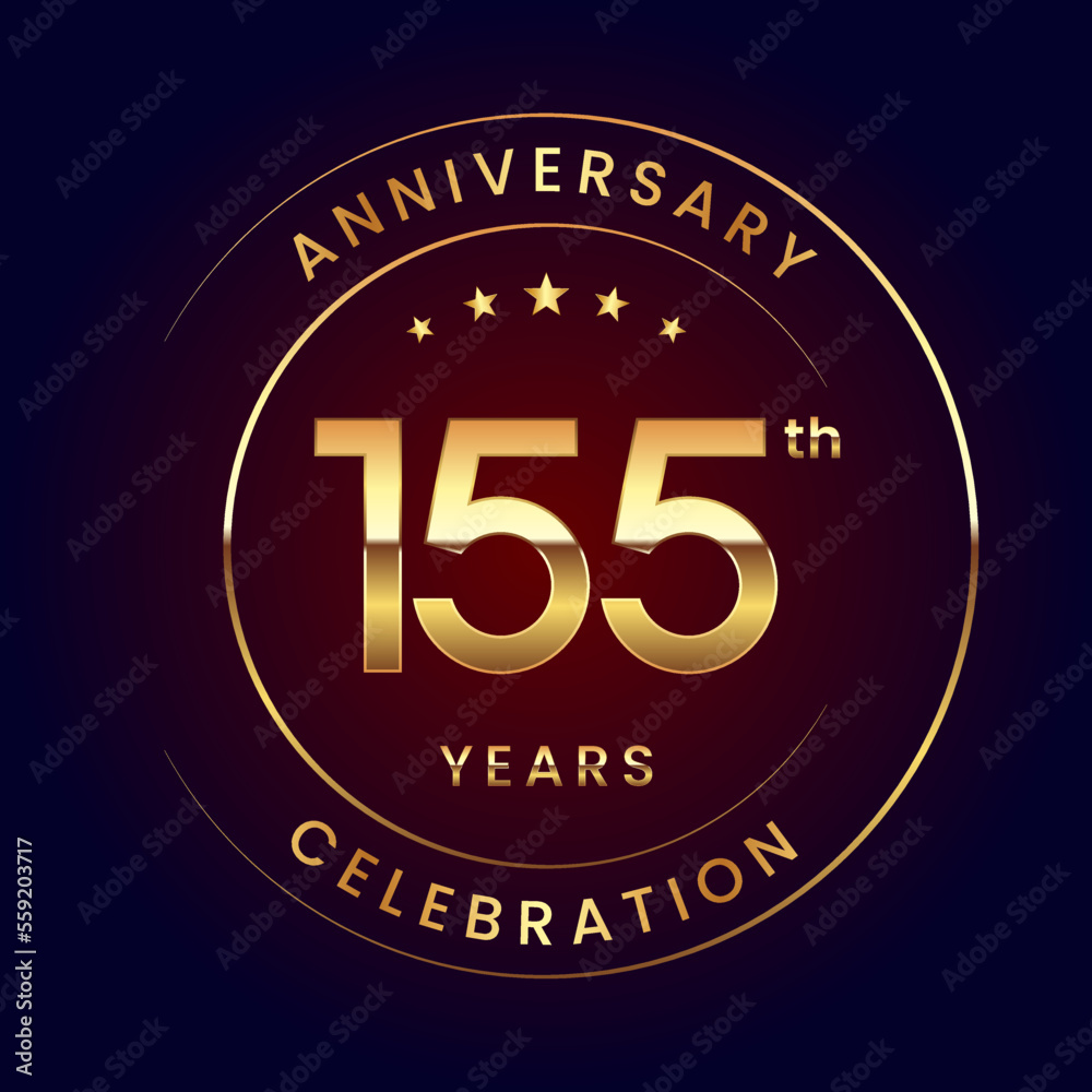 155th Anniversary. A luxurious and simple logo design with gold color ring and text for an anniversary celebration event. Logo Vector Illustration 155th Anniversary. A luxurious and simple logo design with gold color ring and text for an anniversary celebration event. Logo Vector Illustration