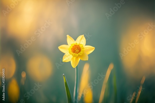 A single daffodil on Bokeh background - AI generative art