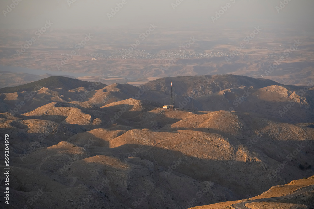 Different views of land of mount nemrut, old commagene kingdom ruins near to adiyaman city of southeast Turkey