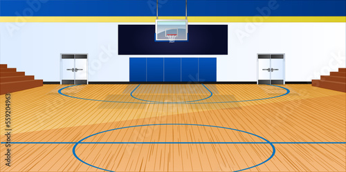 Indoor Basketball Court Background Scene. Vector Illustration