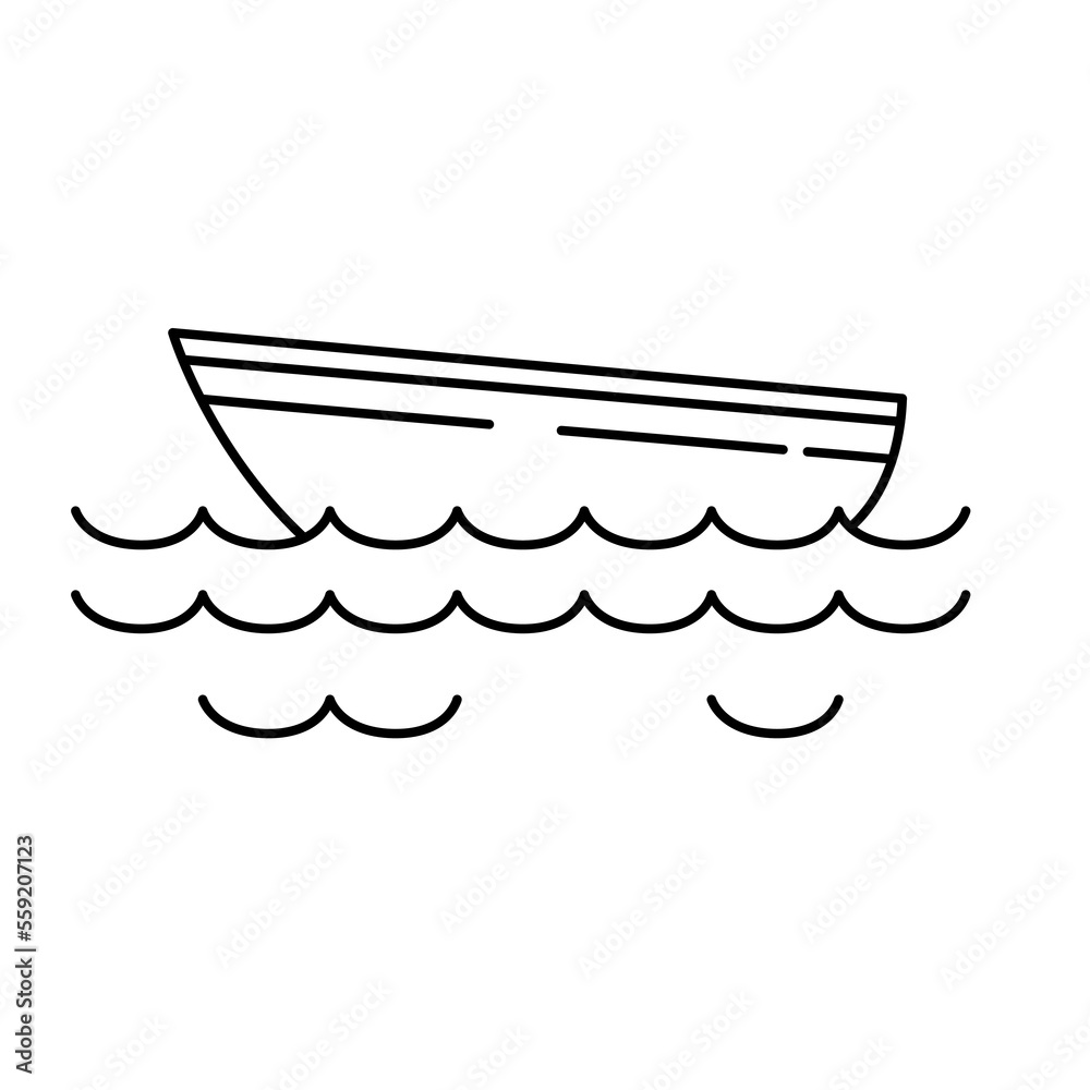 Wooden boat icon outline design vector illustration on white background Wooden boat icon outline design vector illustration on white background