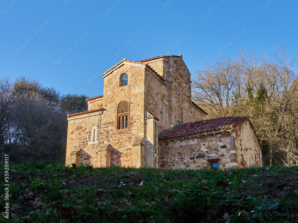 San Miguel de Lillo is a pre romanesque Asturian church built on the  Naranco mount, part of the same complex as Santa María del Naranco. Oviedo, Asturias, Spain