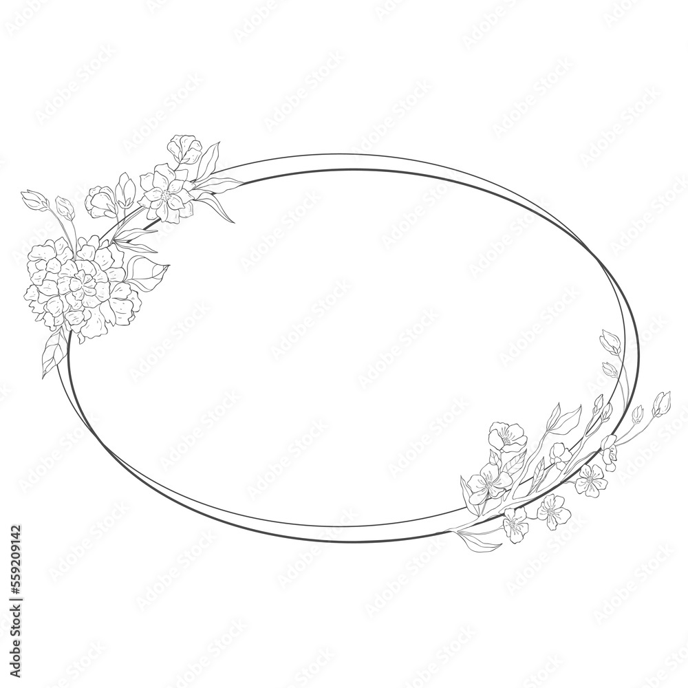 Cherry Flowers Frame. Sakura Blossom Border for Wedding. Cherry Flowers Frame. Sakura Blossom Border for Wedding.