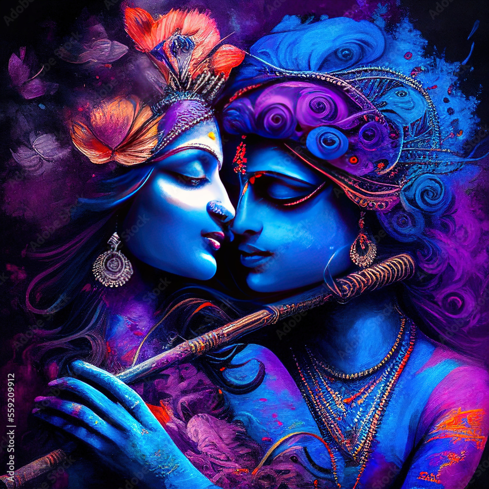 radha krishna love blue tone painting Generative AI Stock ...