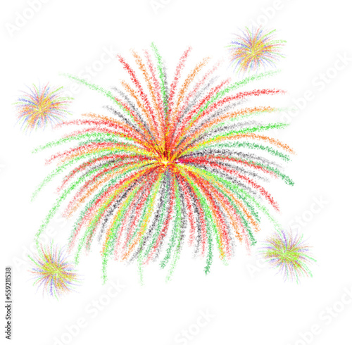 Fireworks display celebration. Handdrawn illustration