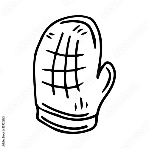 Kitchen mitten icon. Glove utensil hand draw style vector. BBQ mitten. Sketch. Overalls to protect hands from burns.