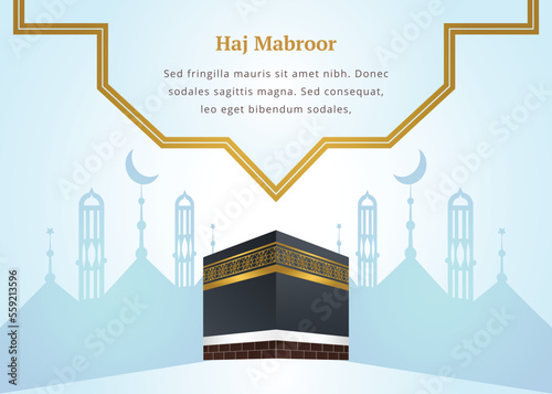 Minimal Kabba Banner with Mosque Illustration and Gold Border
 photo