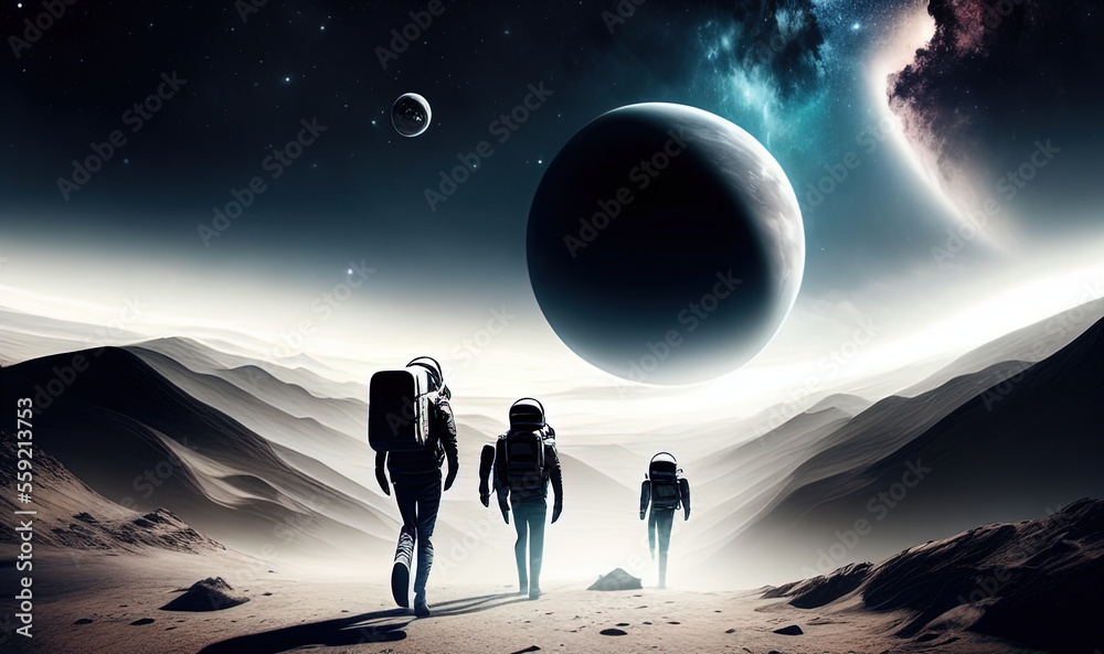 Obraz premium astronauts walk on alien planets, Generative AI
