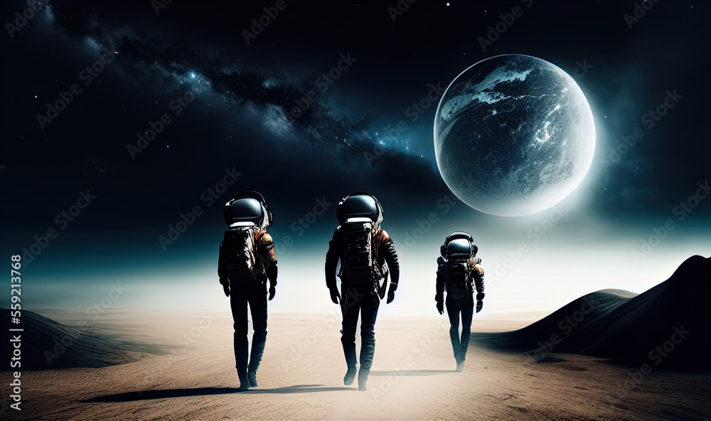 Obraz premium astronauts walk on alien planets, Generative AI