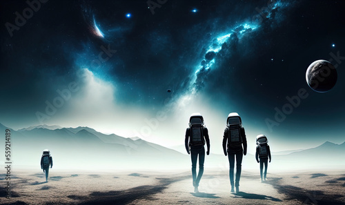 astronauts walk on alien planets, Generative AI