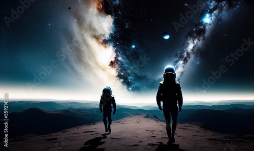 astronauts walk on alien planets, Generative AI