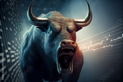 Un taureau en colère fait monter la Bourse et provoque une hausse des actions generative ai photo