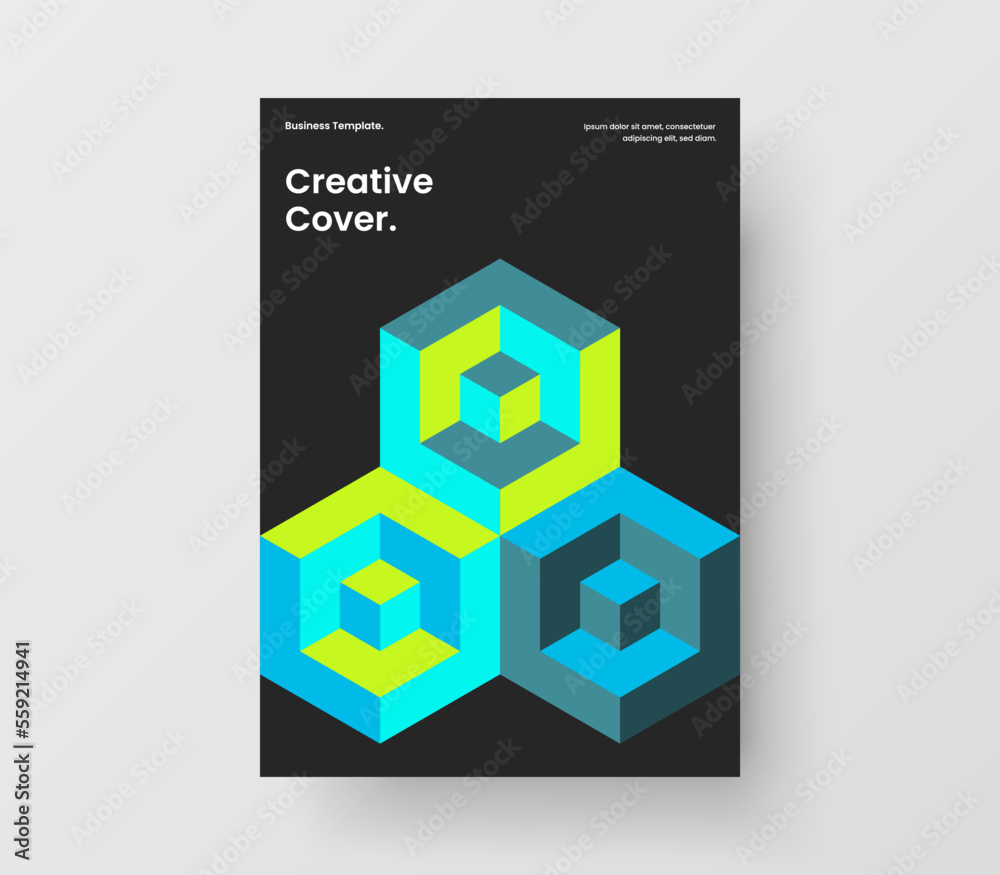 Fototapeta premium Unique geometric hexagons poster concept. Isolated booklet A4 design vector template.