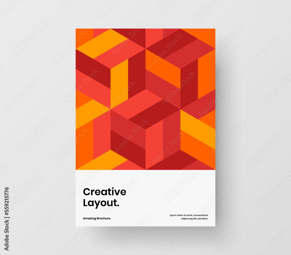 Abstract geometric shapes leaflet illustration. Bright magazine cover A4 design vector template.