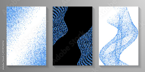 Shiny blue confetti dust scatter texture. Triangle square circle star granules vector. Banner template. Glittering grit elements grain confetti. Birthday decoration spark spatter