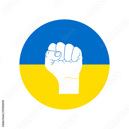 War in Ukraine. Raising fist in front of a circle. Conflict concept. Vector illustration. Freedom ukraine.