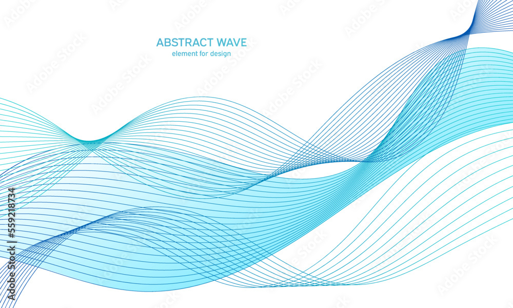 Abstract colorfull wave element for design. Digital frequency track equalizer. Stylized line art background.Vector illustration.Wave with lines created using blend tool.Curved wavy line, smooth stripe