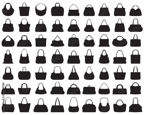 Black silhouettes of purses on a white background