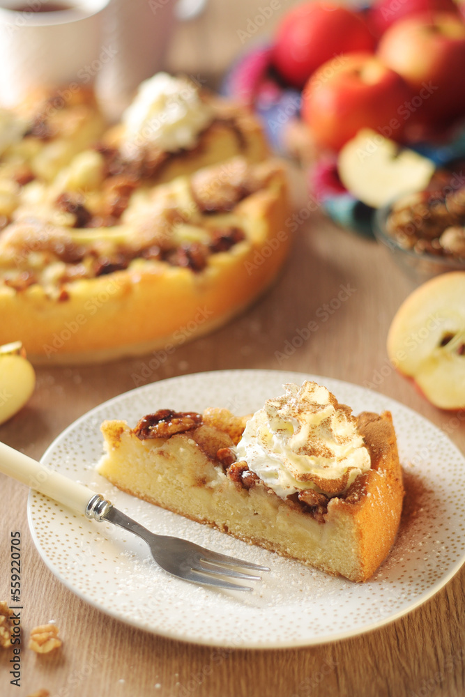 Apple pie with walnuts - typical autumn dish	