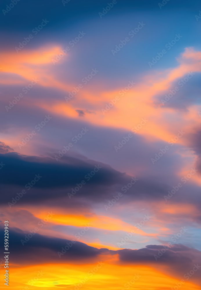 Sky scene at sunset with cloudy and golden sunshine