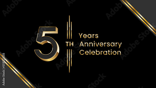 5th Anniversary. Anniversary template design with golden text for anniversary celebration event. Vector Templates Illustration photo