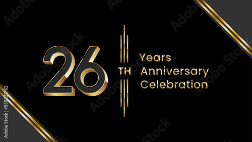 26th Anniversary. Anniversary template design with golden text for anniversary celebration event. Vector Templates Illustration photo
