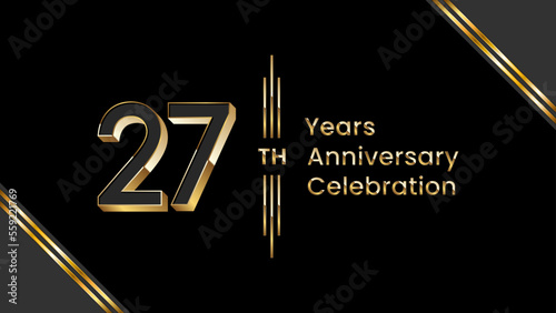 27th Anniversary. Anniversary template design with golden text for anniversary celebration event. Vector Templates Illustration photo