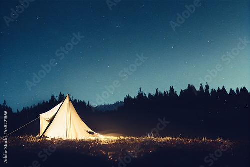 Tent under night sky, Generative AI