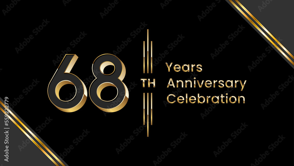 68th Anniversary. Anniversary template design with golden text for