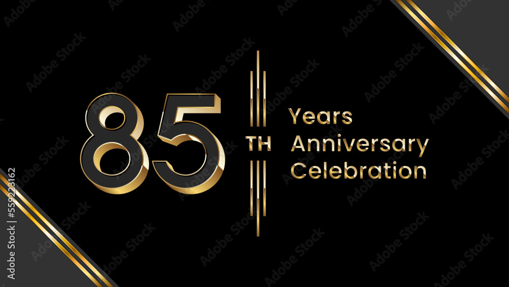 Obraz premium 85th Anniversary. Anniversary template design with golden text for anniversary celebration event. Vector Templates Illustration