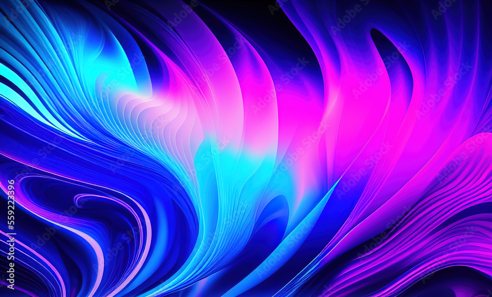 Fototapeta premium Abstract blue purple neon wavy background . Generative AI