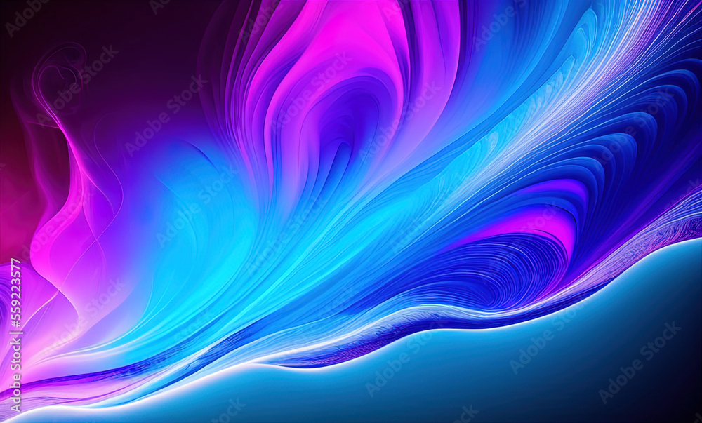 Fototapeta premium Abstract blue purple neon wavy background . Generative AI