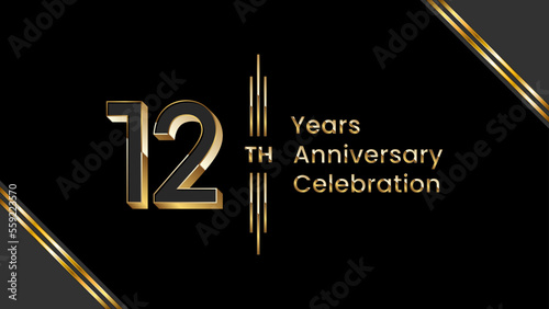 12th Anniversary. Anniversary template design with golden text for anniversary celebration event. Vector Templates Illustration photo