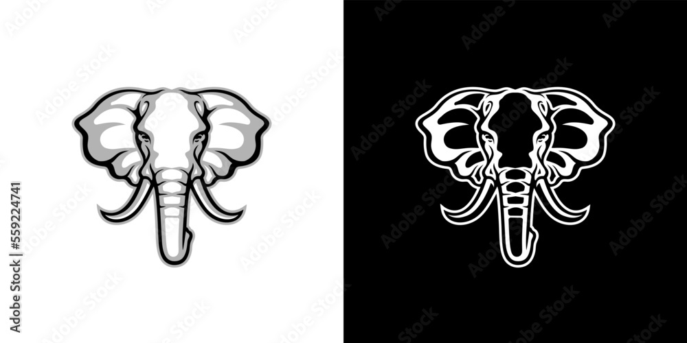 Elephant head vector illustration logo on white and black background	