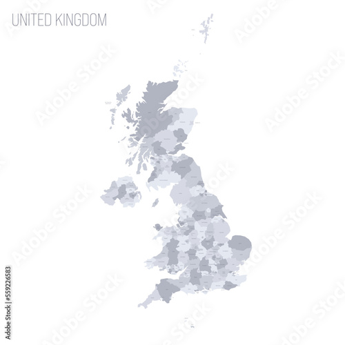 United Kingdom of Great Britain and Northern Ireland political map of administrative divisions - counties, unitary authorities and Greater London in England, districts of Northern Ireland, council