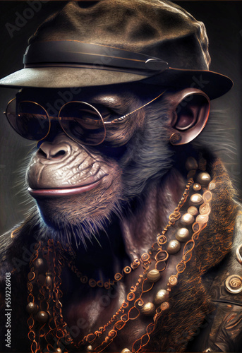 Generative AI abstract render of a gangsta bonobo