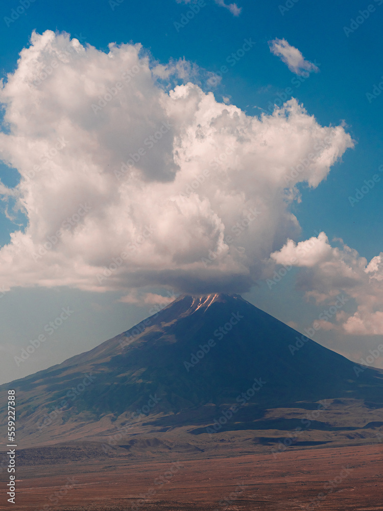 Ararat, panorama of the highlands under the clouds. View from Armenia