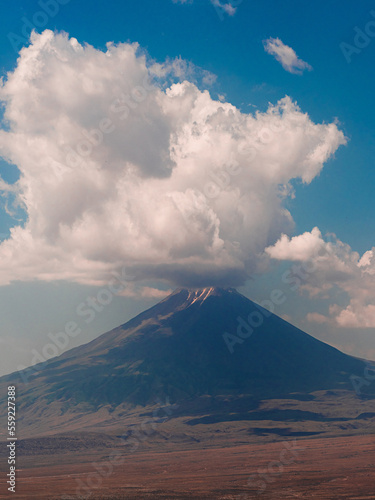 Ararat  panorama of the highlands under the clouds. View from Armenia