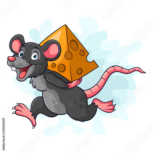 Obraz na plátně Cartoon mouse bring the cheese on white background