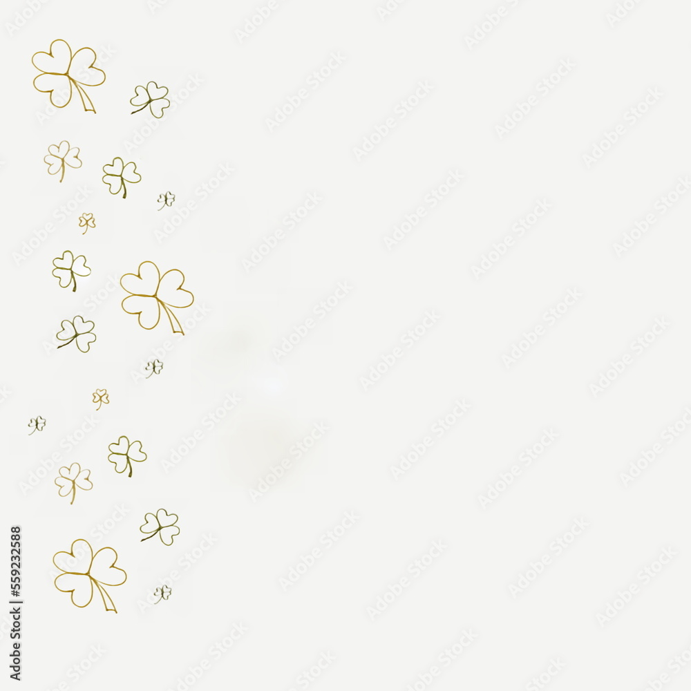 Brown and Green Watercolor Clover Outlines as Left Border on White Background