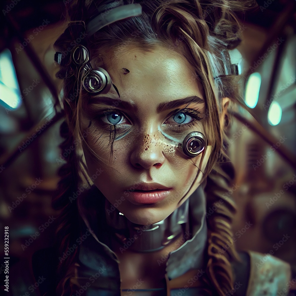 Premium Photo  Cyberpunk woman portrait with vr headset in high