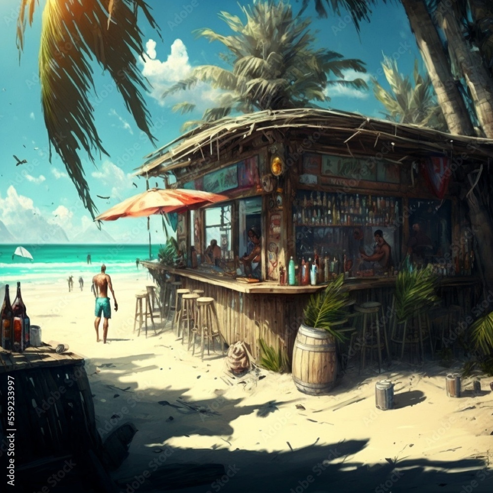Illustration of a tropical beach bar