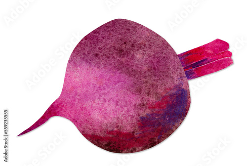 Hand-drawn watercolor papercut beetroot. Bright cute kawaii kidcore style illustration, good for farmers market, supermarket products design, stickers or postcards